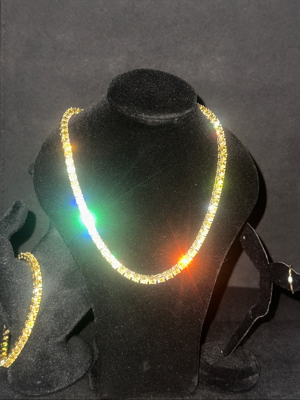 Gold Yellow Tennis Necklace with Bracelet Set plus a Gold Ring